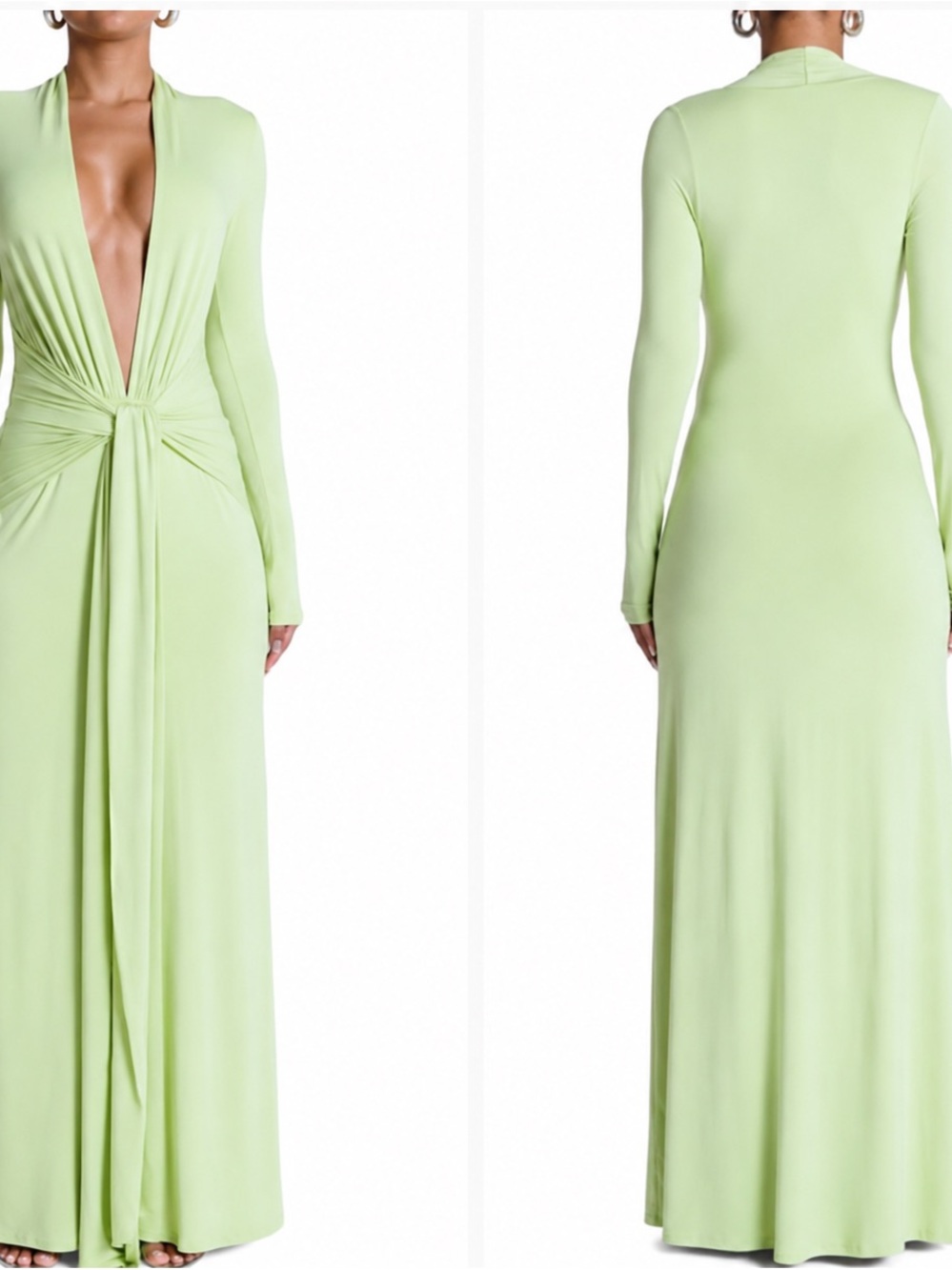 naked wardrobe Light Green Long Sleeve Twist-Front Maxi Dress